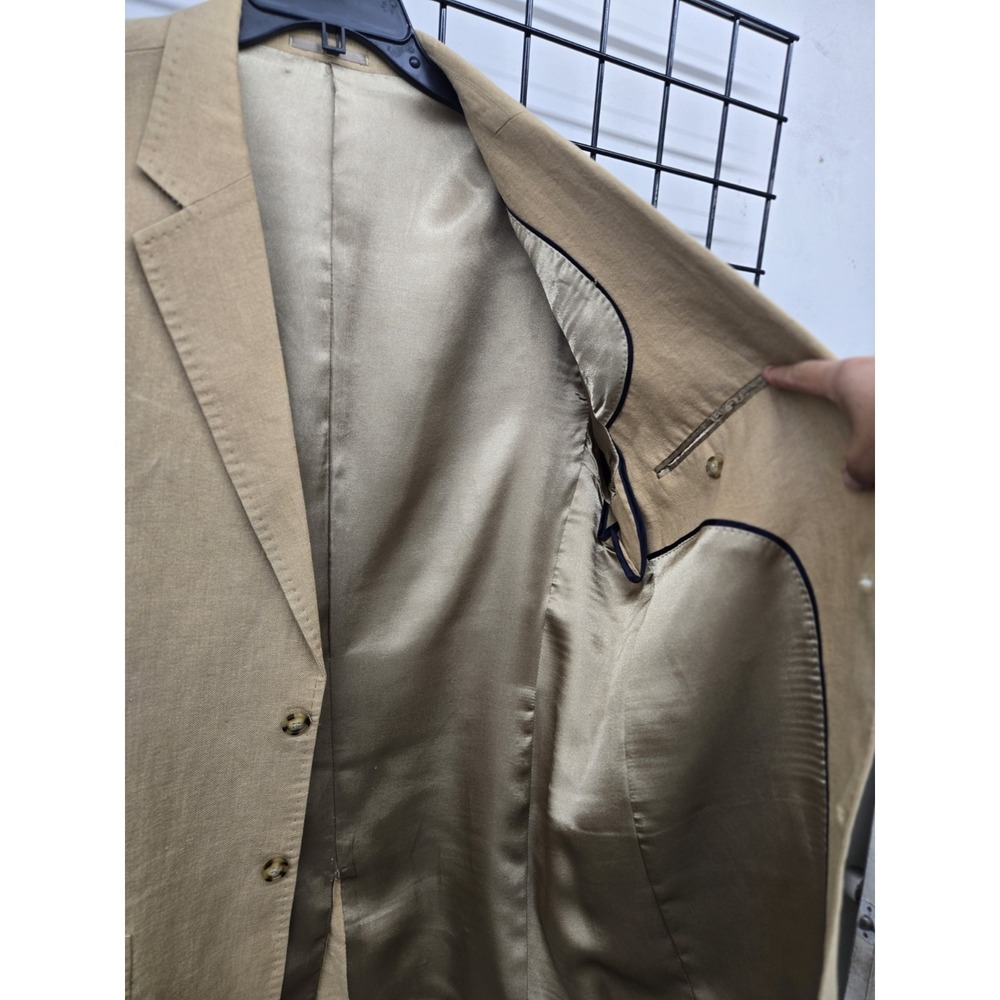 Marconi Men's 100% Linen Khaki Blazer Size L, Small Stain On Right Side Pocket. - Picture 3 of 16